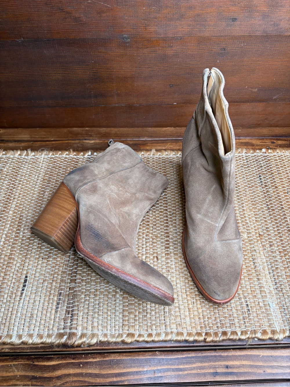 Rag & Bone Taupe Suede Leather Stacked Heel Ankle Boots Size 11US 41EU